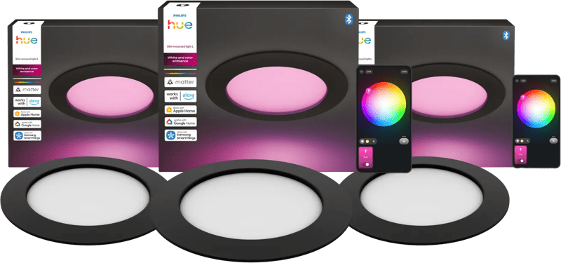 Philips Hue Inbouwspot Slim 3-Pack – White and Color – 170mm – Zwart