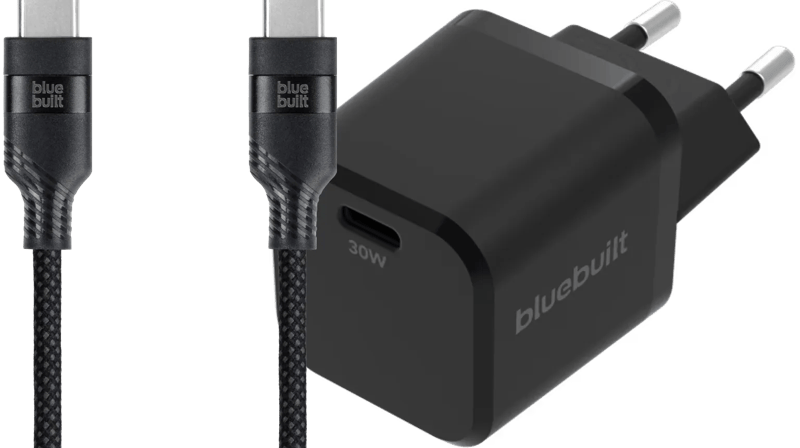 BlueBuilt Power Delivery Oplader 30W + Usb C Kabel 1,5m Nylon Zwart