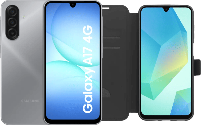 Samsung Galaxy A17 128GB Grijs 5G + BlueBuilt Book Case Zwart