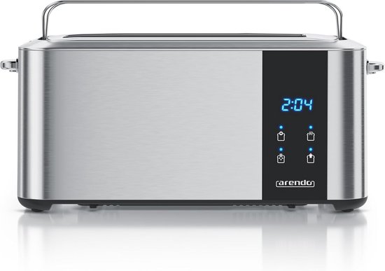 Roestvrijstalen broodrooster met lange sleuf en touchscreen - 4 sneden, 1500 W, geïntegreerd opzetstuk voor broodjes, 7 bruiningsgraden