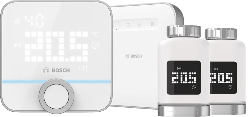 Bosch Slimme Radiatorknoppen 2-Pack + Smart Home Controller + Slimme Kamerthermostaat 230V