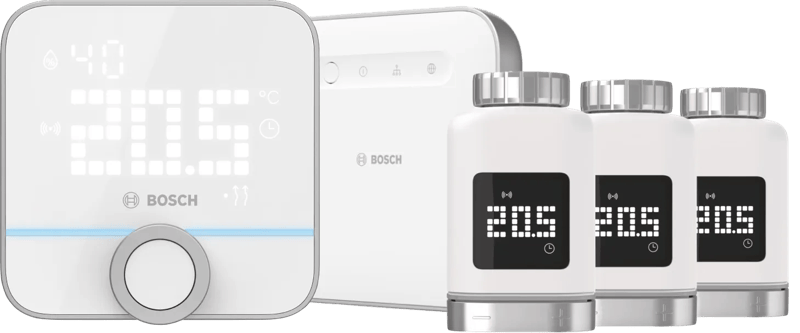 Bosch Slimme Radiatorknoppen 3-Pack + Smart Home Controller + Slimme Kamerthermostaat 230V
