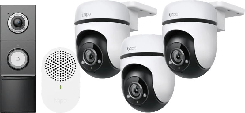 TP-Link Tapo C500 3-Pack + D235 Smart Battery & Wired Doorbell