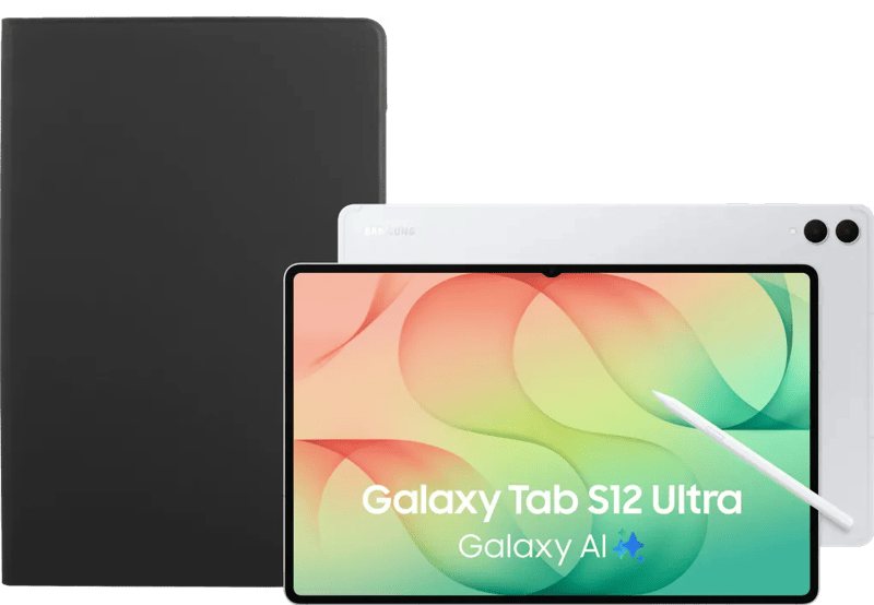 Samsung Galaxy Tab S12 Ultra 14,6 inch 256GB Wifi Zilver + BlueBuilt Book Case Zwart