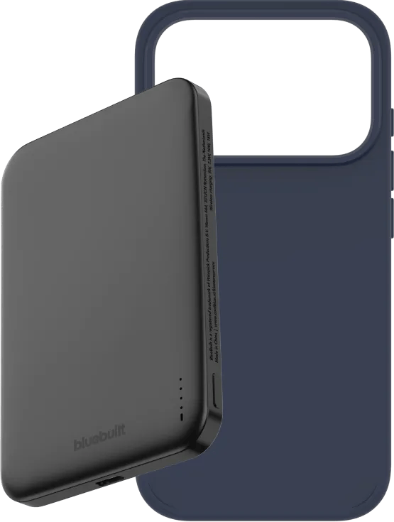 BlueBuilt MagSafe Hoesje iPhone 18 Pro Blauw + Powerbank 5.000 mAh Grijs
