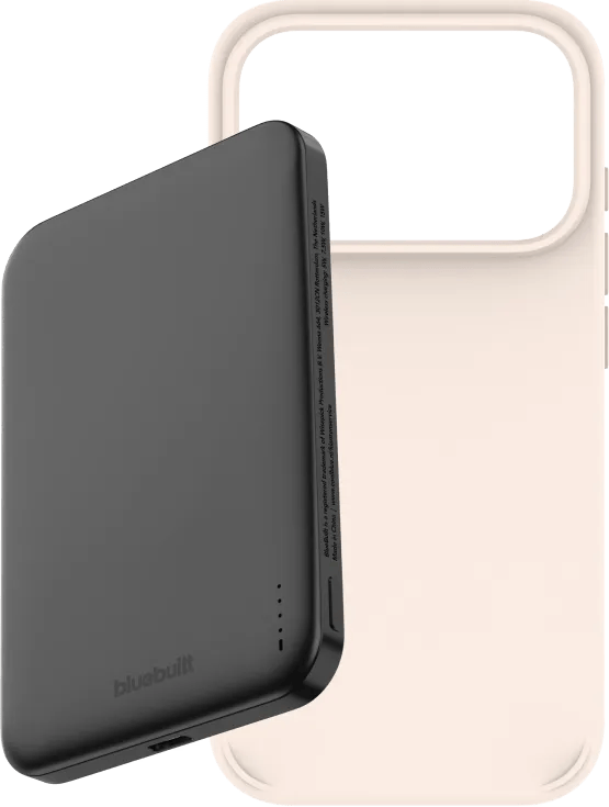 BlueBuilt MagSafe Hoesje iPhone 18 Pro Beige + Powerbank 5.000 mAh Grijs