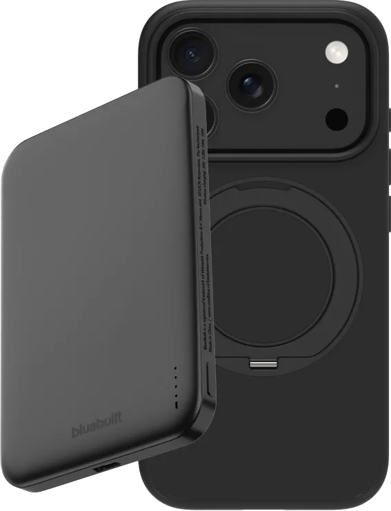 BlueBuilt MagSafe Hoesje met Standaard iPhone 18 Pro Zwart + Powerbank 5.000 mAh Grijs