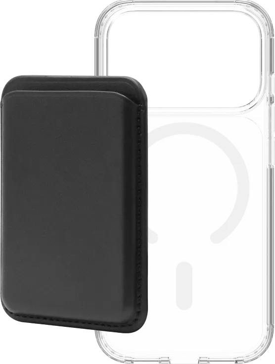 BlueBuilt MagSafe Hoesje iPhone 18 Pro Transparant + Kaarthouder Leer Zwart