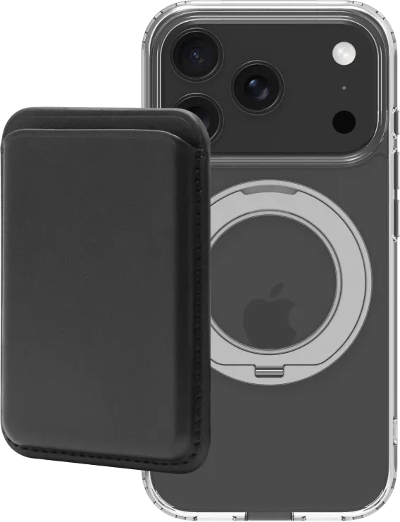 BlueBuilt MagSafe Hoesje en Standaard iPhone 18 Pro Transparant + Kaarthouder Leer Zwart