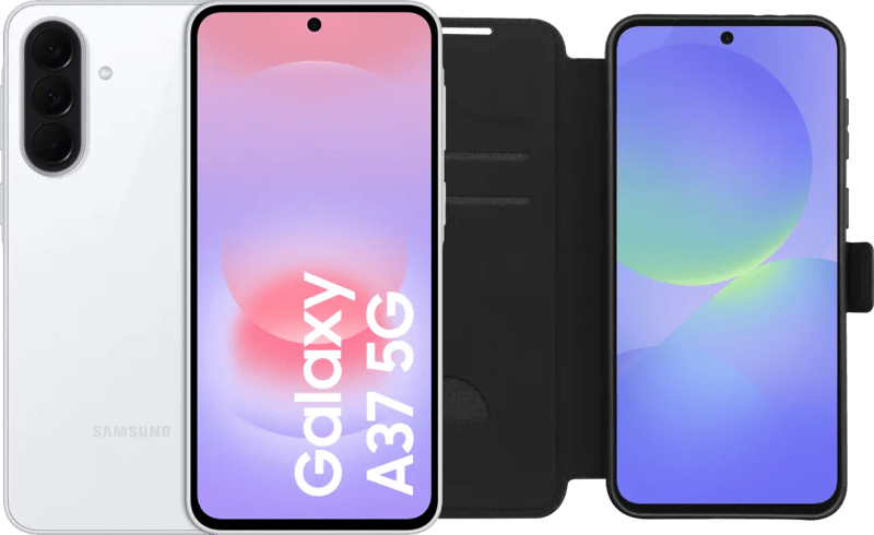 Samsung Galaxy A37 128GB Wit 5G + BlueBuilt Book Case Zwart