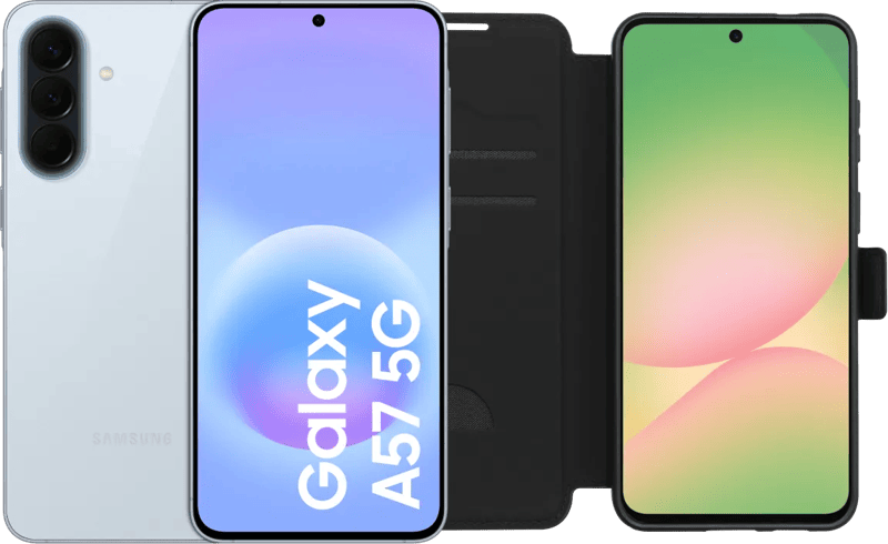 Samsung Galaxy A57 128GB Lichtblauw 5G + BlueBuilt Book Case Zwart
