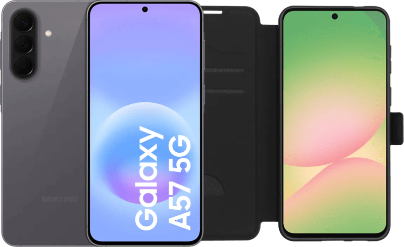 Samsung Galaxy A57 128GB Grijs 5G + BlueBuilt Book Case Zwart
