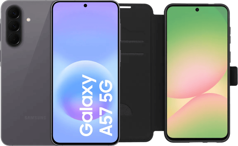 Samsung Galaxy A57 256GB Grijs 5G + BlueBuilt Book Case Zwart