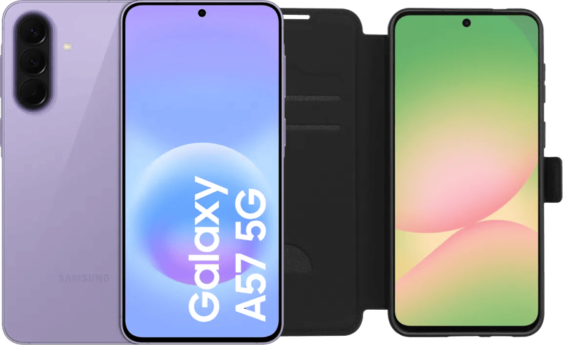 Samsung Galaxy A57 256GB Paars 5G + BlueBuilt Book Case Zwart