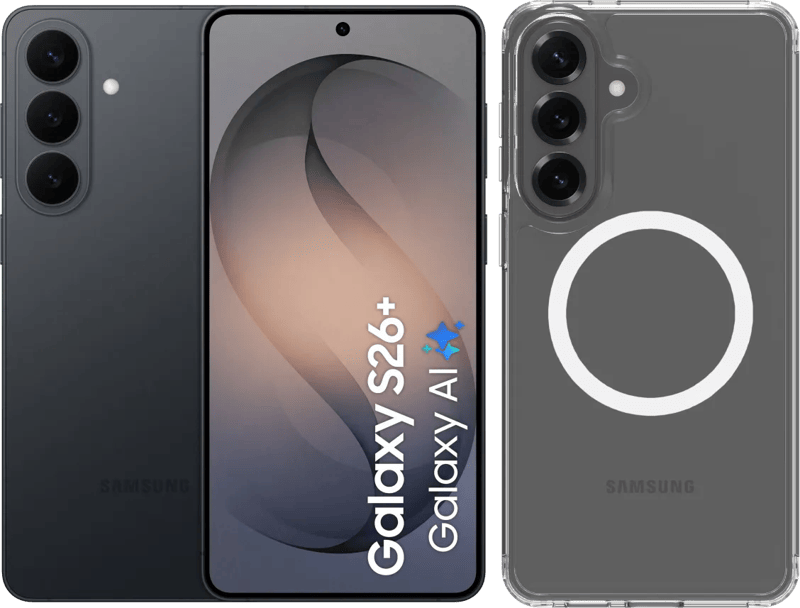 Samsung Galaxy S26 Plus 256GB Zwart 5G + BlueBuilt Back Cover met Magneet Transparant