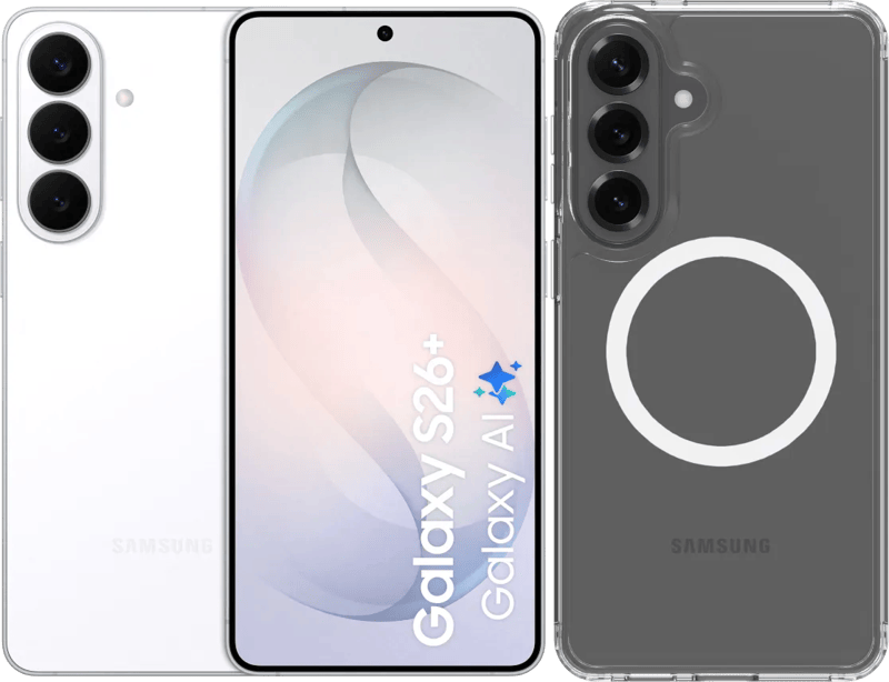 Samsung Galaxy S26 Plus 512GB Wit 5G + BlueBuilt Back Cover met Magneet Transparant