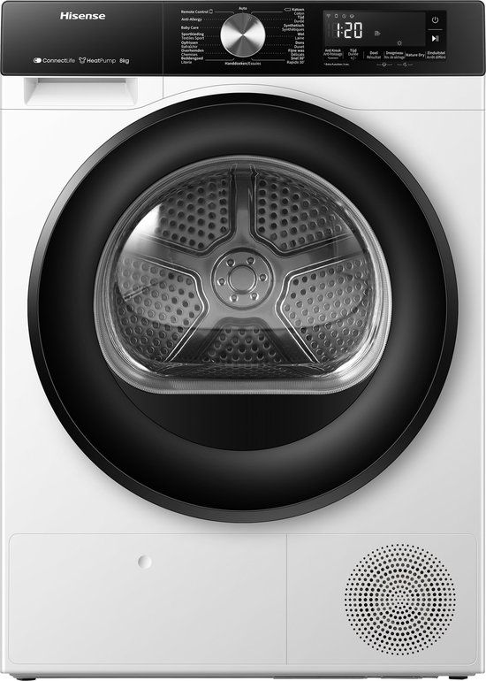 Hisense 3S Serie DH3S802BW2 - Warmtepomp droogkast - 8kg - ConnectLife - Trommelverlichting - AutoDry - Allergy Care
