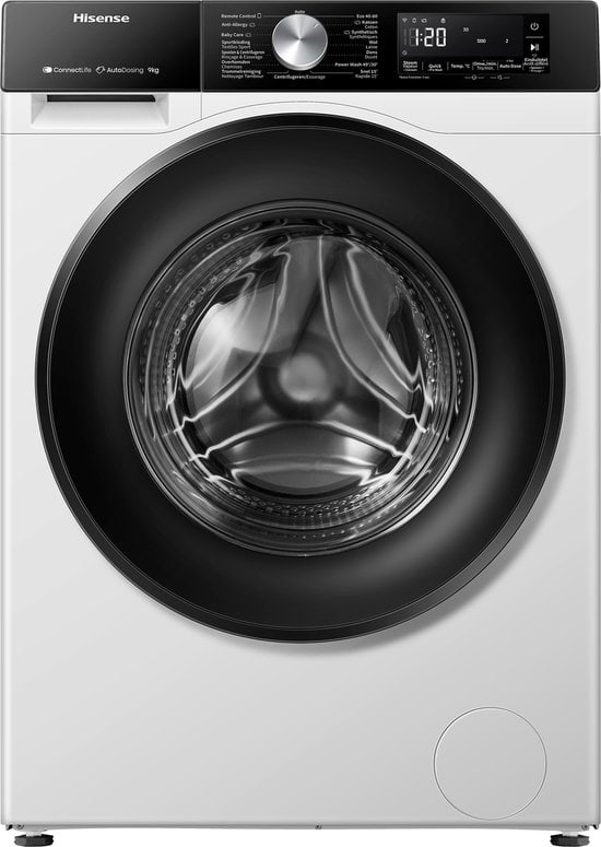 Hisense 3S Serie WF3S9045BW3/BLX - Wasmachine met Energielabel A -30% - 9kg - Autodose - 72dB (A) - Steam Wash - 1400 toeren - Power Wash 49' - ConnectLife - Inhoud Trommel 60 Lite…