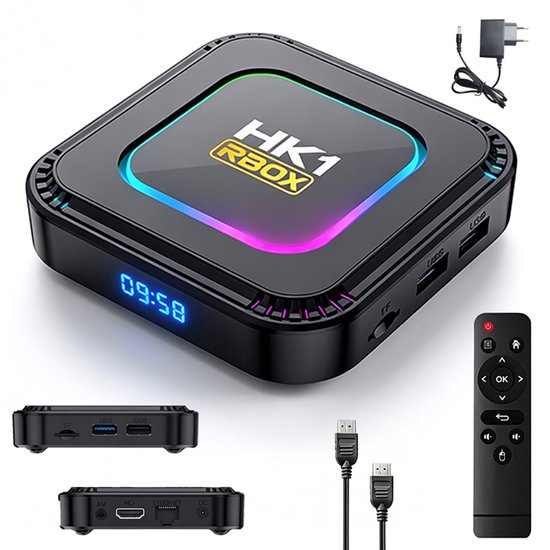 Android 13.0 Smart TV Box – HK1RBOX-K8 Netwerkspeler – TV-streamingspeler - 4K/8K – 2 GB RAM / 16 GB interne opslag – Wi-Fi - Zwart