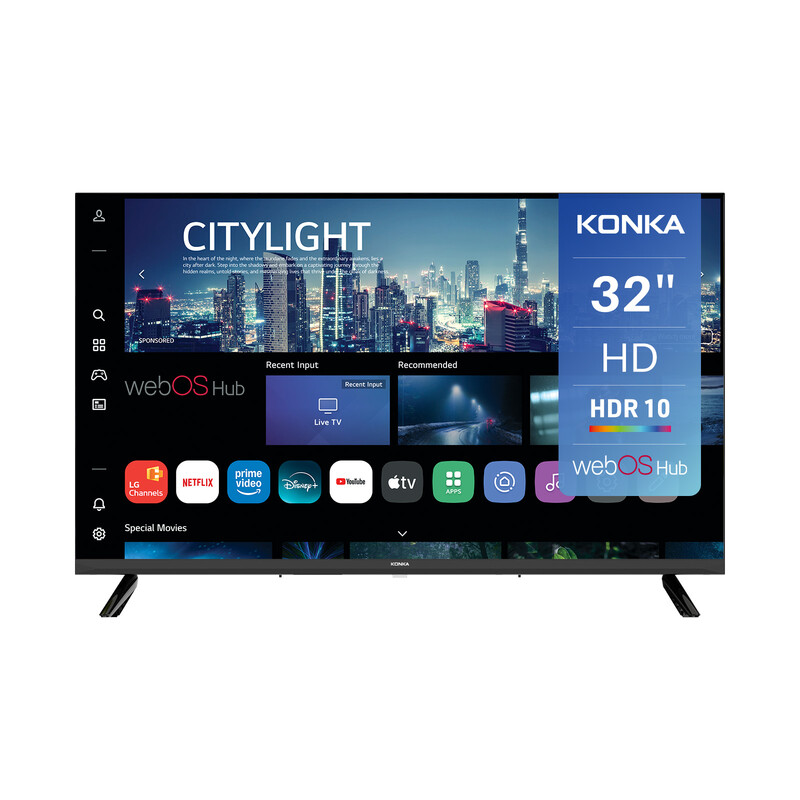 Konka DLED 32 inch (80 cm) Smart TV – 720p HD, webOS Hub, HDR10, Dolby Audio, Airplay, LG Channels, WiFi, Bluetooth, HDMI eARC, Tuner DVB-T/T2/C/S/S2, Energieklasse E, KDG32YR682AN…