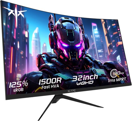 KTC H32S17 32 inch 1500R Curved Gaming Monitor 2560x1440 QHD 180Hz 16:9 ELED 99% sRGB HDR10 1ms MPRT Response Time Low-blue Compatible with FreeSync and G-SYNC USB HDMI2.0 2xDP1.4…