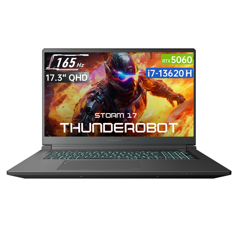 Thunderobot Storm 17 5060 gaminglaptop, 17,3″ QHD 165 Hz 2K-scherm, Core i7-13620H, GeForce RTX 5060, 16 GB DDR5 RAM, 1 TB SSD, verlicht toetsenbord, HDMI, Wi-Fi 6, zwart