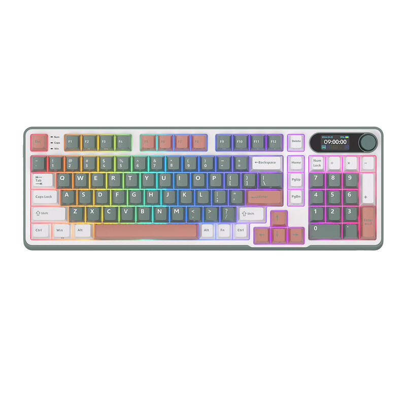 RK ROYAL KLUDGE S98 96% Draadloos Mechanisch Toetsenbord met Smart Display & Knop, Bluetooth/2,4 G/USB-C Tri-mode, Hot Swappable, RGB, 98 Toetsen, Blue Switch, Camping Groen