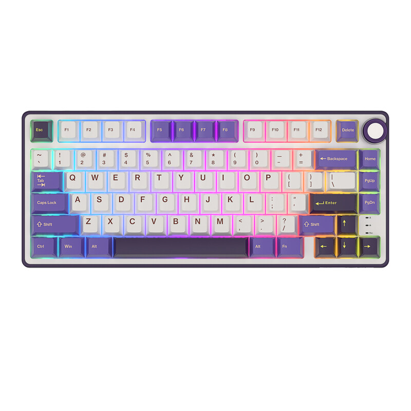 RK ROYAL KLUDGE R75 bedraad gamingtoetsenbord met volumeknop, 75% mechanisch gamingtoetsenbord met custom gasket mount en Cherry Profile PBT-toetsen, hot-swappable K Silver-schakel…