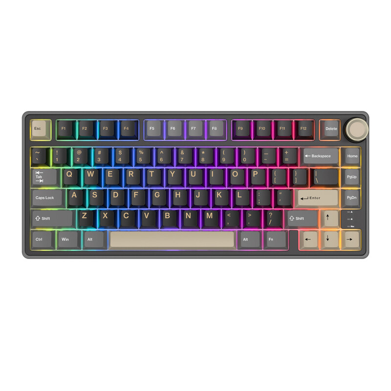 RK ROYAL KLUDGE R75 bedraad gamingtoetsenbord met volumeknop, 75% mechanisch gamingtoetsenbord met custom gasket mount en Cherry Profile PBT-toetsen, hot-swappable K Silver-schakel…