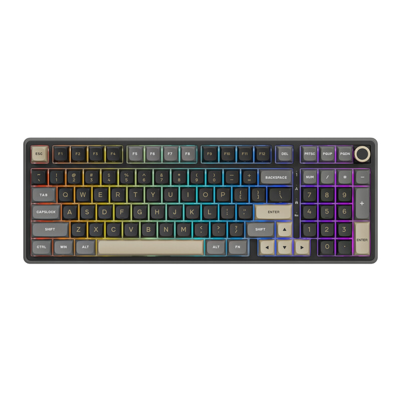 RK ROYAL KLUDGE R98 Pro mechanisch toetsenbord met kabel, gamingtoetsenbord met RGB-achtergrondverlichting, numeriek toetsenblok en volumeknop, pakkingbevestiging, PBT-toetsdoppen…