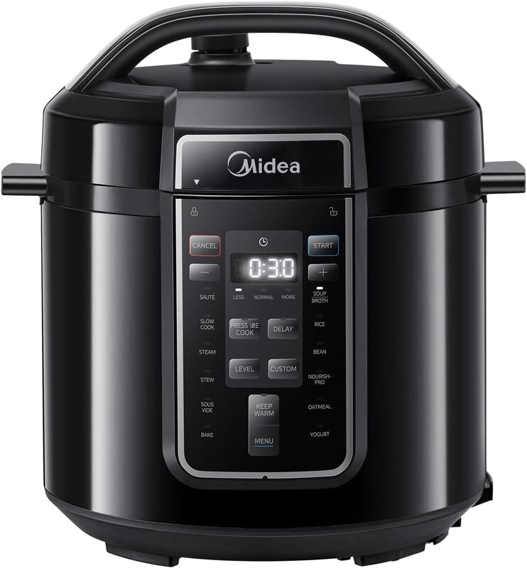 Midea Elektrische snelkookpan, 6 L, 1000 W, 14 kookfuncties, Roestvrijstalen binnenpan, Automatisch warmhouden, Eenvoudig te reinigen, Groot formaat voor familiekoken