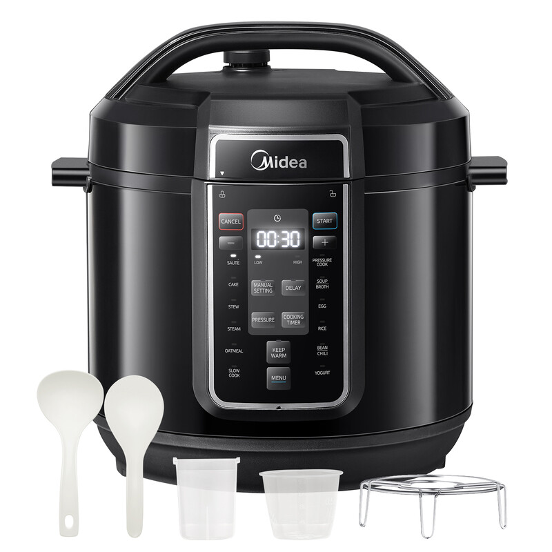 Midea 9-in-1 elektrische snelkookpan, 8 L, 1200 W, 12 vooraf ingestelde menu’s, instant roestvrijstalen multicooker met antiaanbakpan, rijstkoker, yoghurtmaker, slowcooker, roerbak…