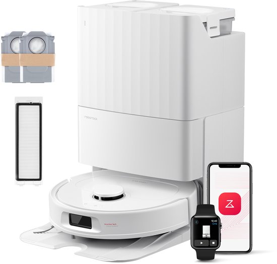 Roborock QV 35S Set-Robotstofzuiger–10000 Pa zuigkracht–Dubbele anti-klitborstels–Slimme obstakelvermijding–Dubbele opklapbare–Draaiende dweilen–Automatisch dweilen–Zelfdrogend–twe…