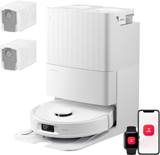 Roborock Qrevo S Pro Set-Robotstofzuiger–Alles-in-één multifunctioneel dockingstation–18500 Pa zuigkracht–Antiklitsysteem-Reactive Tech Obstakelvermijding-Intensieve tapijtreinigin…