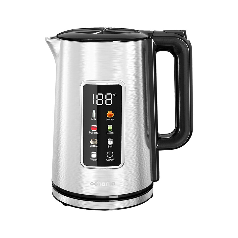 Ochama Waterkoker 1,7 L 2100 W, Dubbelwandig RVS, Warmhoudfunctie, Anti-Verbranding, 6 Functies, LED-Kleurendisplay