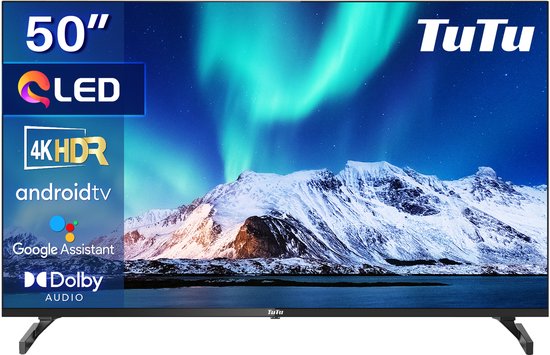 TuTu Android Smart TV – QLED 4K Ultra HD – 50 inch/127 cm – Frameless Design – Tripple Tuner DVB-T/T2/S/S2/C – HDMI x3, USB x2, CI+ – Voice Controle & Streaming apps – Geassembleer…