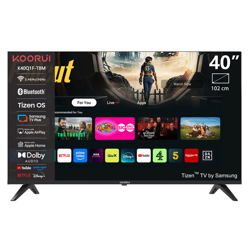 KOORUI K40Q1FQ-T8 40 inch Full HD QLED Smart TV met Tizen OS, Compact frameloos ontwerp, Dolby Audio, Premium metalen afwerking, Gemonteerd in Nederland