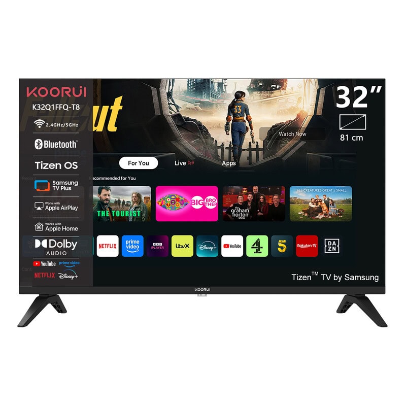 Koorui Smart TV – Tizen OS – QLED Full HD – 32 inch/81 cm – Streaming apps – AirPlay – Controle Mode – HDMI x3, USB x2, CI+ – Tripple Tuner DVB-T/T2/S/S2/C – Frameless Design – Gea…