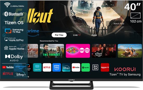 Koorui Smart TV - Tizen OS - LED Full HD - 40 inch/102 cm - Streaming apps - AirPlay - Controle Mode - HDMI x3, USB x2, CI+ - Tripple Tuner DVB-T/T2/S/S2/C - Frameless Design - Enk…