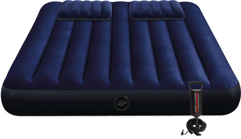 INTEX Classic Downy luchtbed queensize - blauw/zwart, 152 x 203 x 25 cm