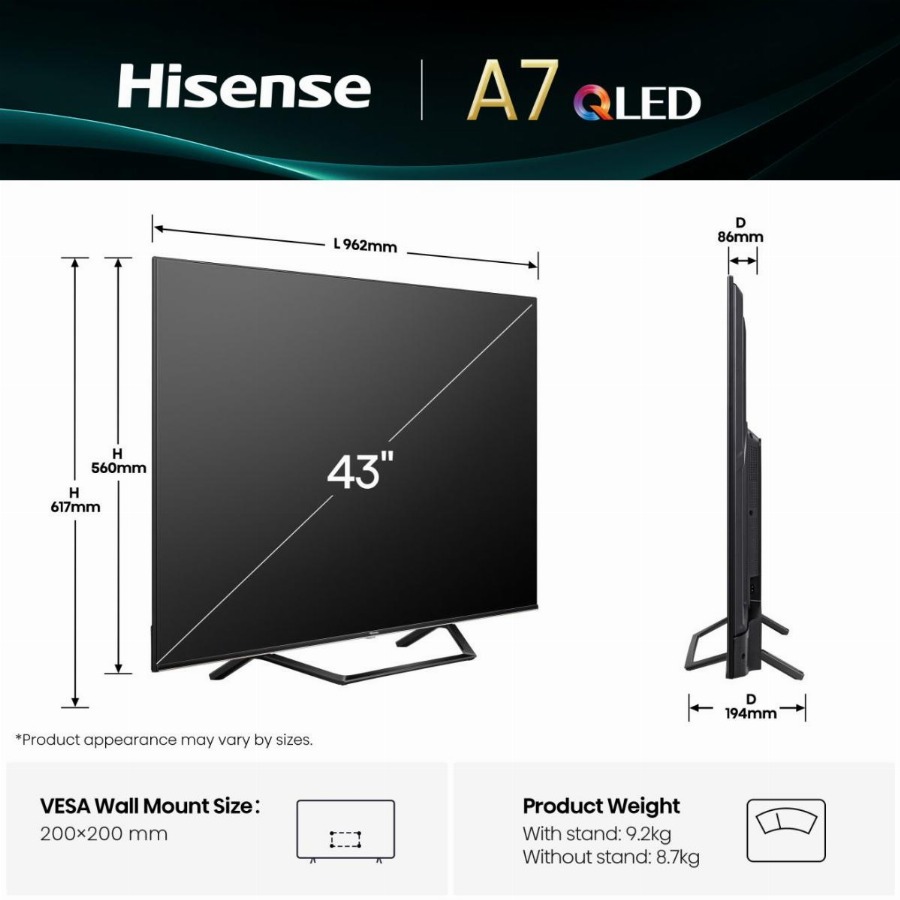 Hisense 43A7Q – 43 inch – 4K QLED – 2025 – Smart TV