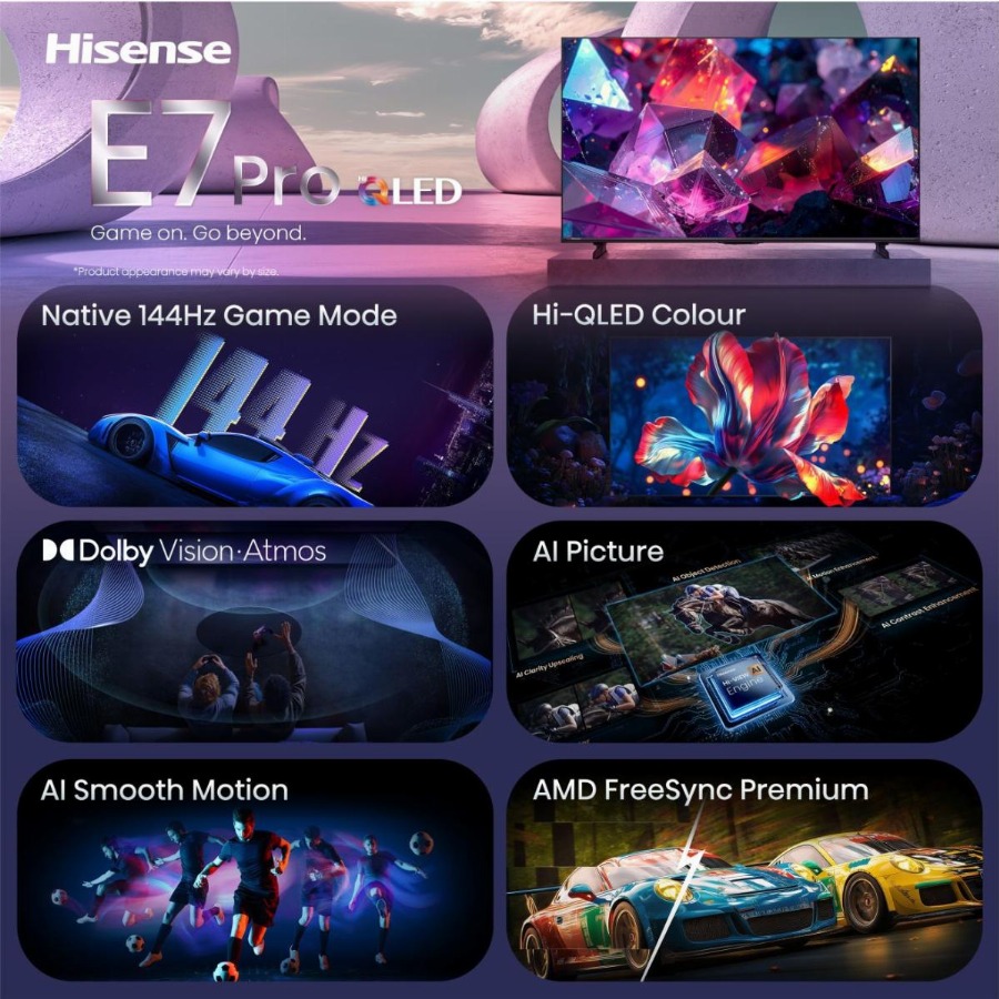 Hisense 43E7S PRO SmartTV - 43 inch - 4K Hi-QLED - 2026 - Native 144Hz Game Mode - Hi-QLED Colour - Built-in Subwoofer - AI Picture - AI Smooth Motion - AMD FreeSync Premium - Dolb…