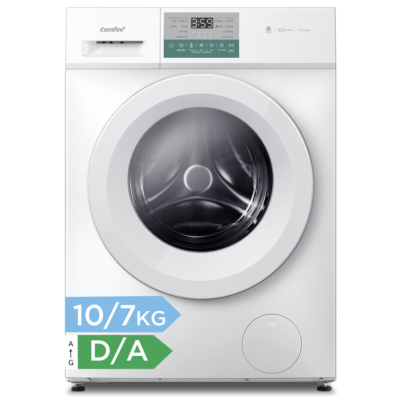 Comfee’ vrijstaande 2-in-1 was-droogcombinatie, 10 kg/7 kg belading, 60 cm, stoomfunctie, BLDC-motor, autodroog, Woolmark, touchpaneel, wit – CFP03ED100W-HR (energieklasse A)