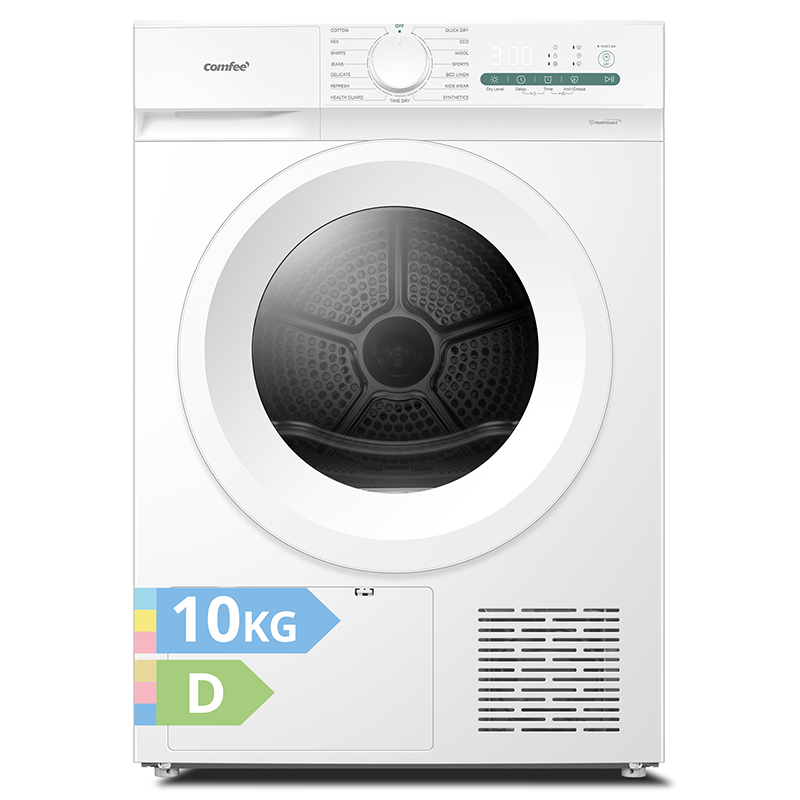 Comfee’ CD10EHP05W-HR warmtepompdroger, 10 kg, energieklasse D met warmtepomptechnologie, UV-licht voor hygiënische zuiverheid, opfrissen, LED-display, sneldrogend, wit