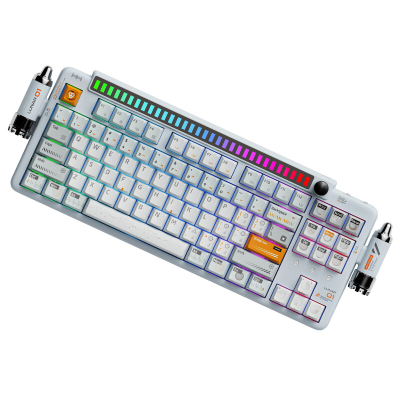 KEYSME Lunar 01 80% mechanisch toetsenbord met drie verbindingsmodi, QWERTY Amerikaanse indeling, toetsenbord met pakkingbevestiging en ritmeverlichting, schakelaars die zonder sol…