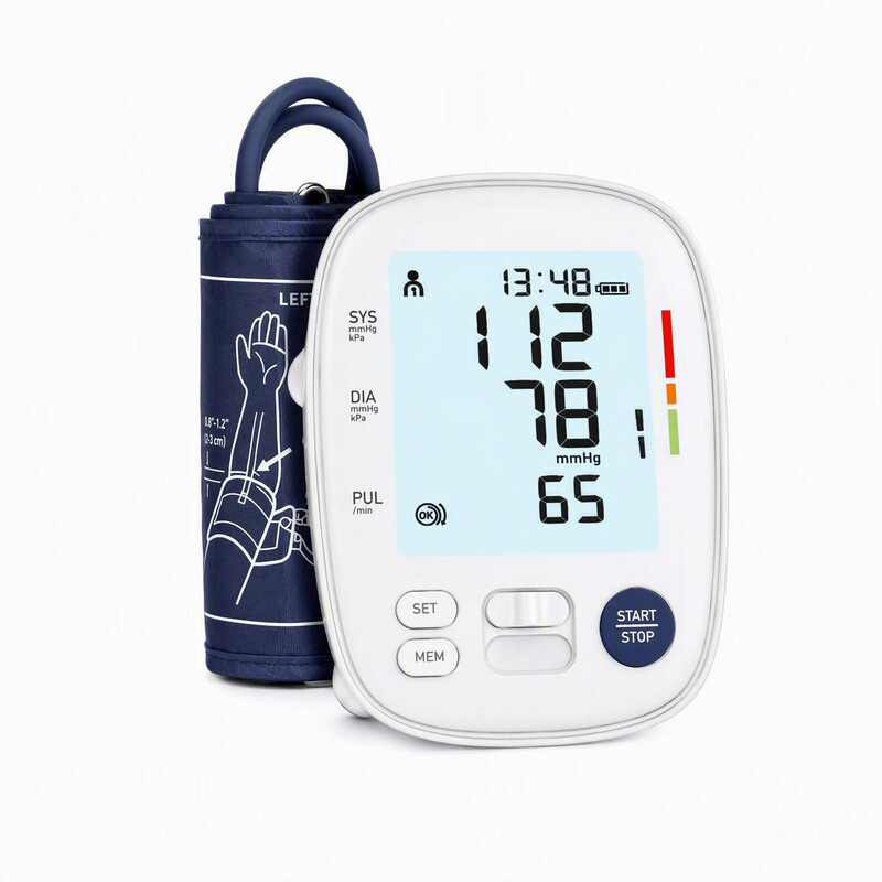 Treesmile FC-BP100 bovenarmbloeddrukmeter, automatische digitale bloeddrukmeter, groot LCD-display, 22-42 cm brede manchet, WHO-kleurcodebalk, 2 x 120 geheugenplaatsen, voor thuisg…