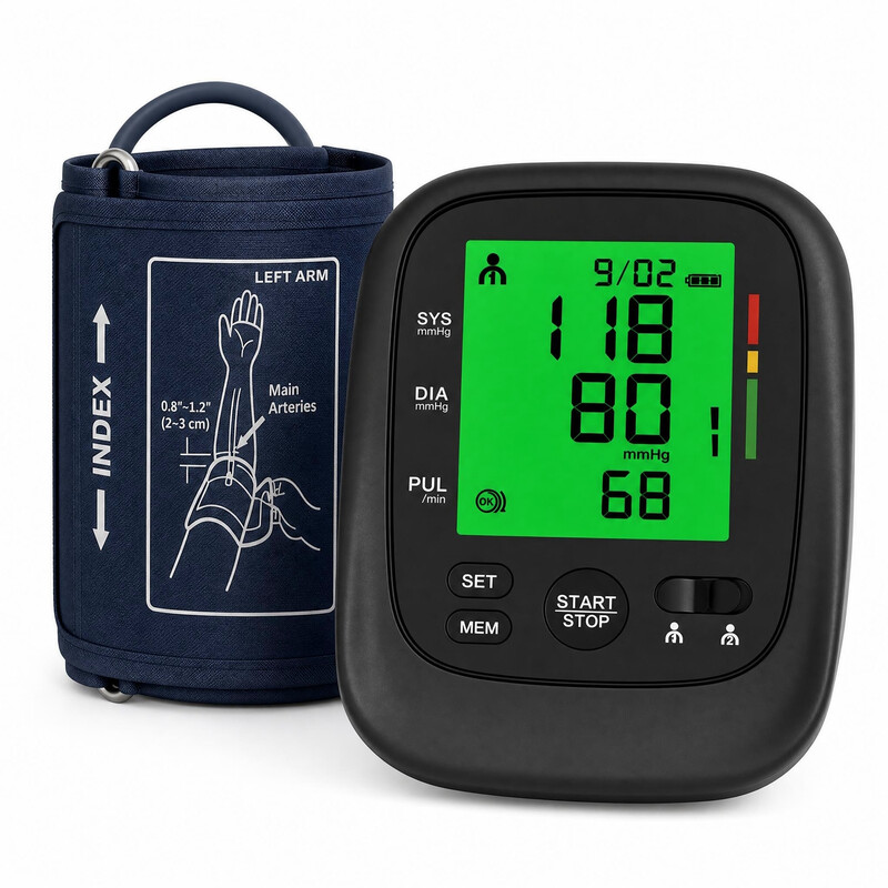 Treesmile FC-BP102 bovenarmbloeddrukmeter, automatische digitale bloeddrukmachine, groot LCD-display, 22-42 cm brede manchet, WHO kleurgecodeerde balk, 2 x 120 geheugenreeksen, voo…