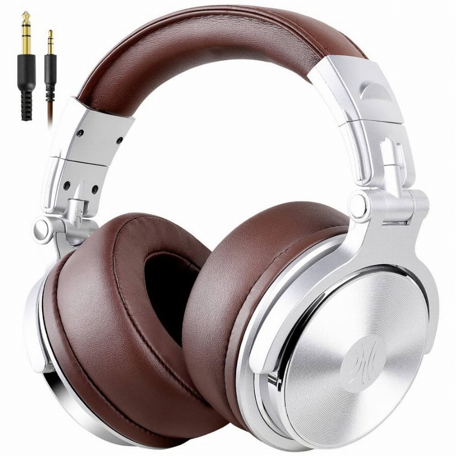 OneOdio Pro-40 Over Ear koptelefoon Kabel Stereo Zilver, Bruin High-Resolution Audio Vouwbaar, Zwenkbare oorschelpen DJ