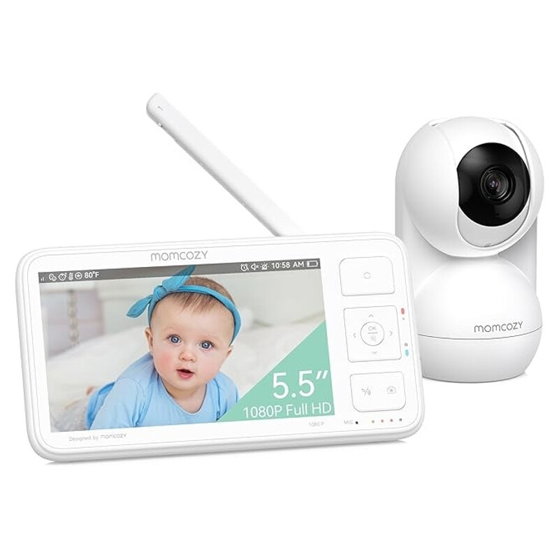 Momcozy 5,5 inch 1080P babyfooncamera, wandmontage, zonder wifi, infrarood, 5800 mAh batterij, tweerichtingsgesprek, ondersteunt fotofunctie, 1640 ft, cadeaus voor mama