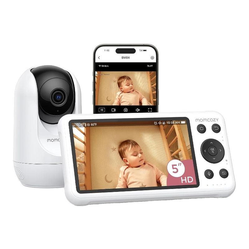 Momcozy slimme wifi-babyfoon, 5 inch 1080p-camera, bewegings-/huildetectie, nachtzicht, tweerichtingsspraak, cadeaus voor moeder